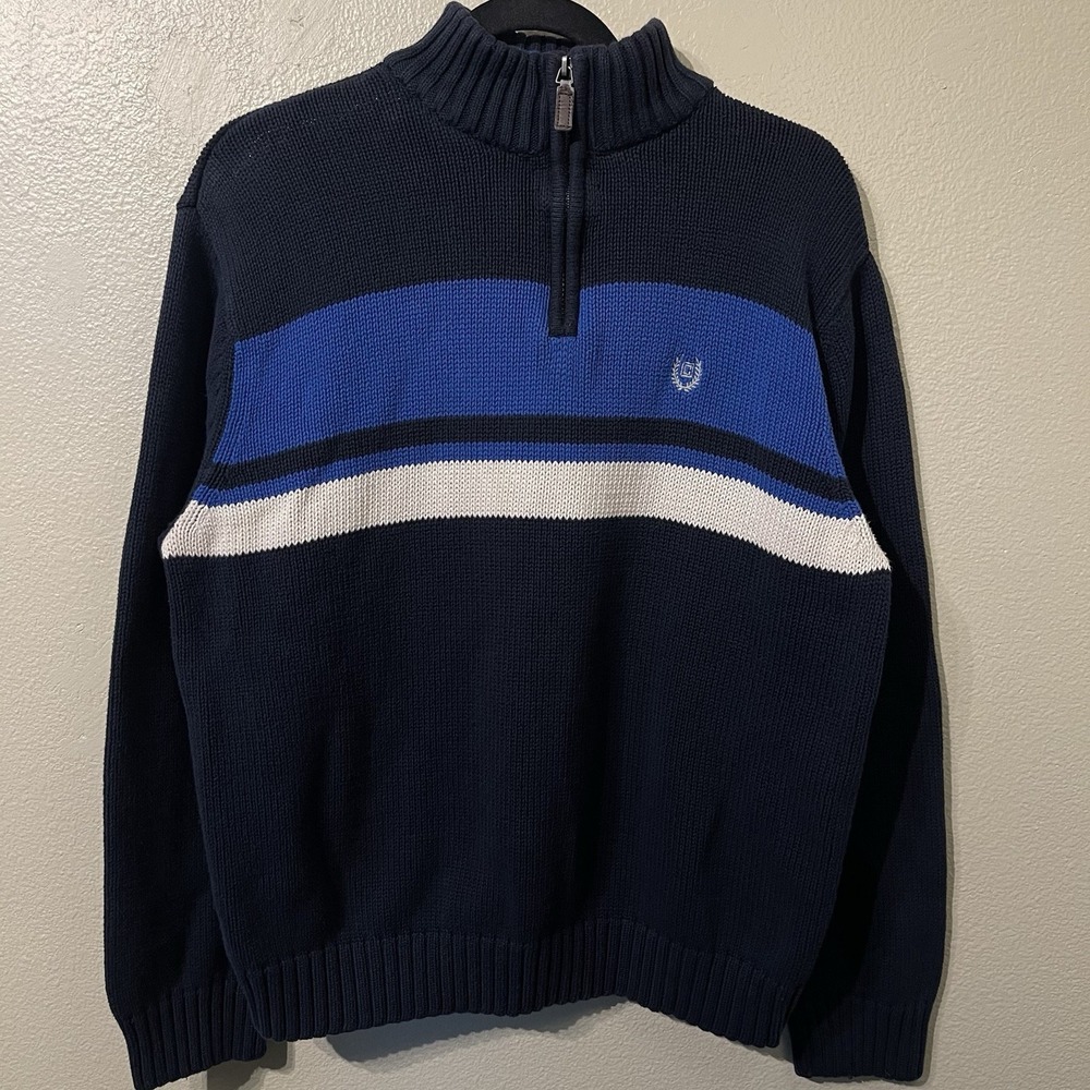 Chaps Cotton Quarter Zip Sweater Color Block Navy Blue Y2K Men's Size XL